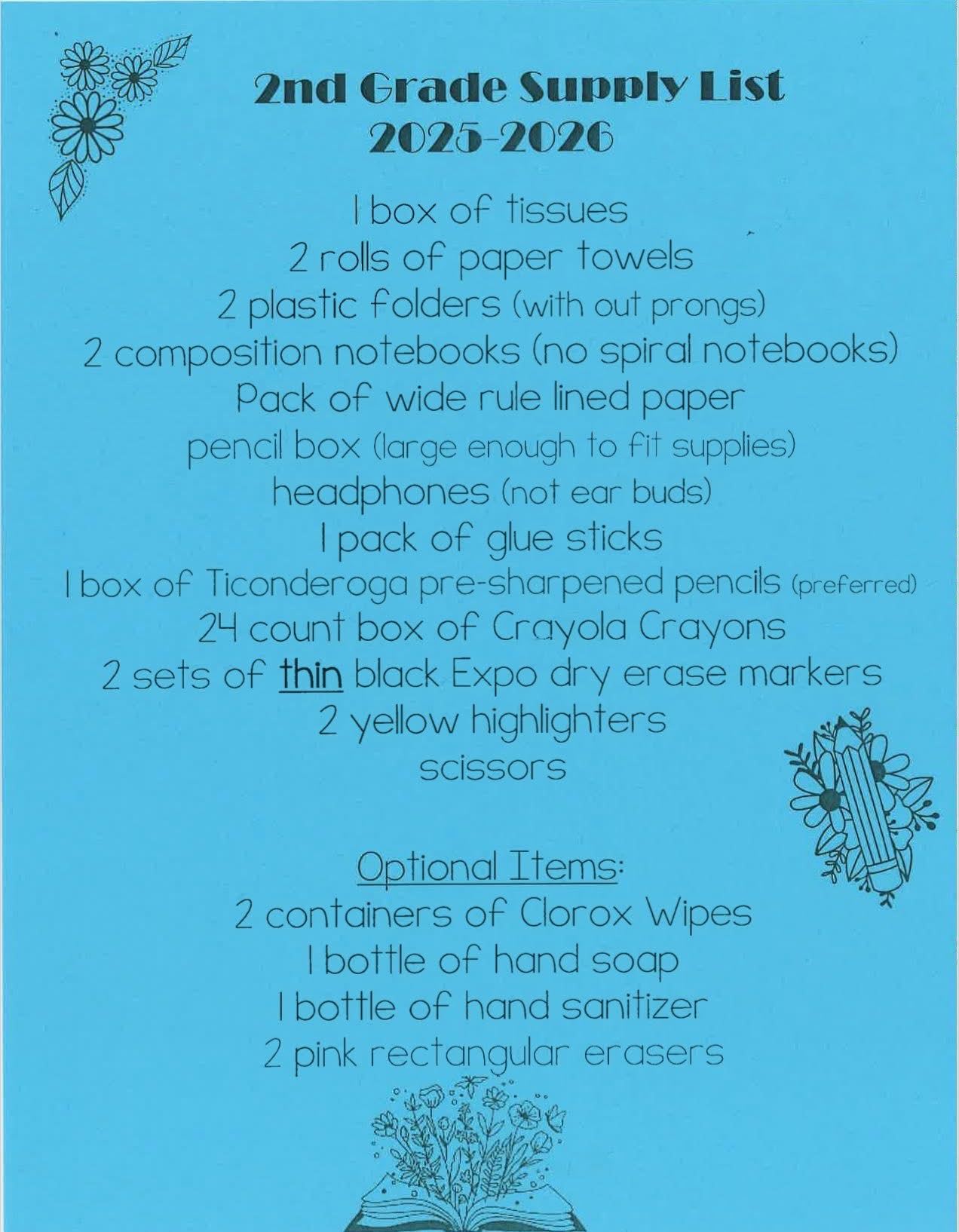 2nd grade Supplies